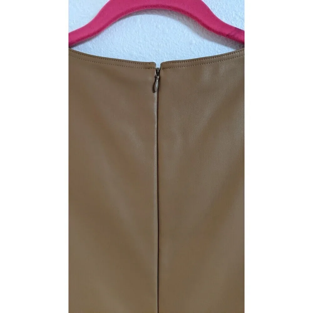 NWOT~Women's THEORY Tan Faux Leather Mod Sleeveless Shift Dress 6 - Picture 7 of 11